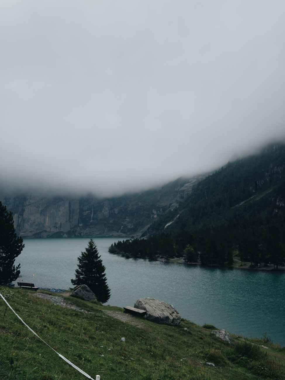 Alpine valley fog in Switzerland
